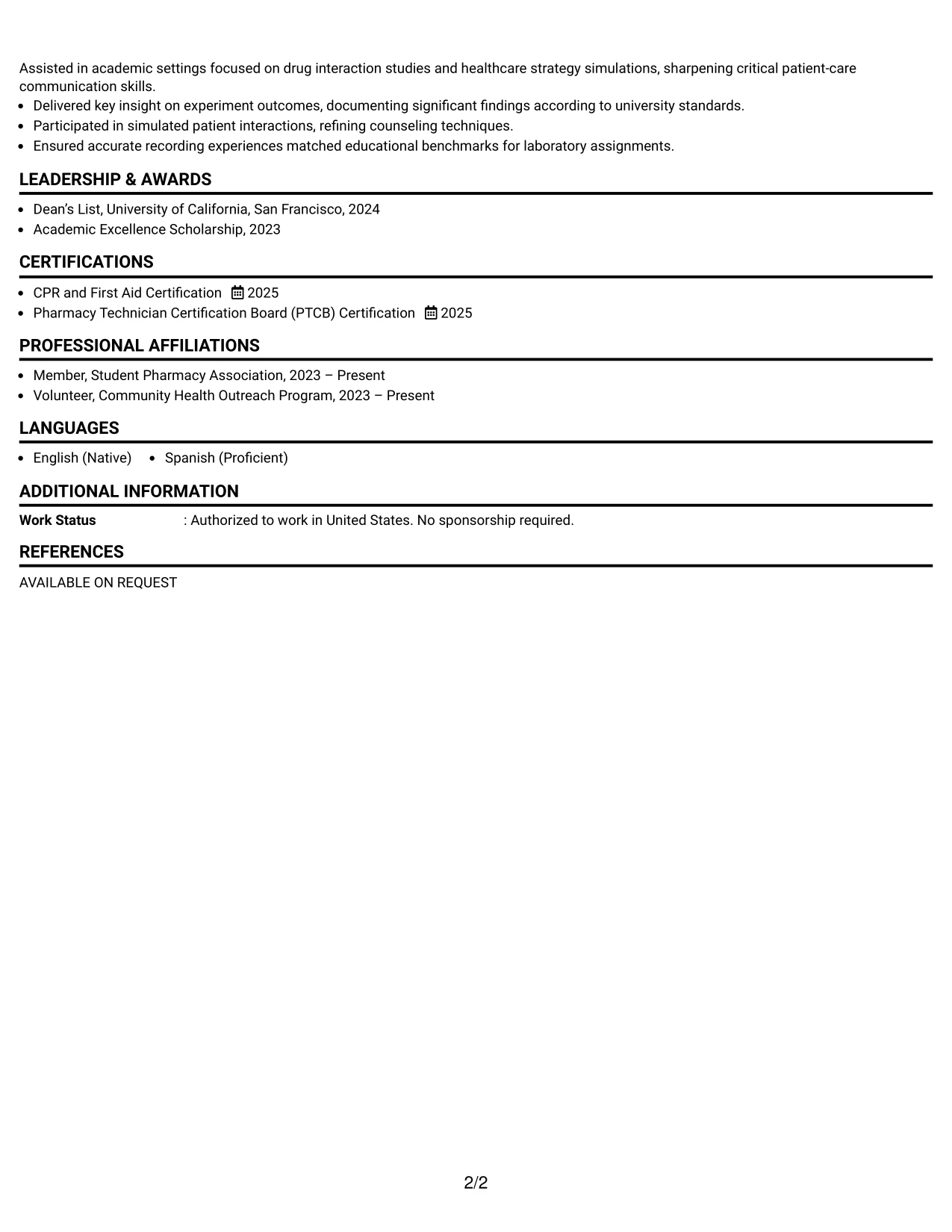 Resume Example Page 2