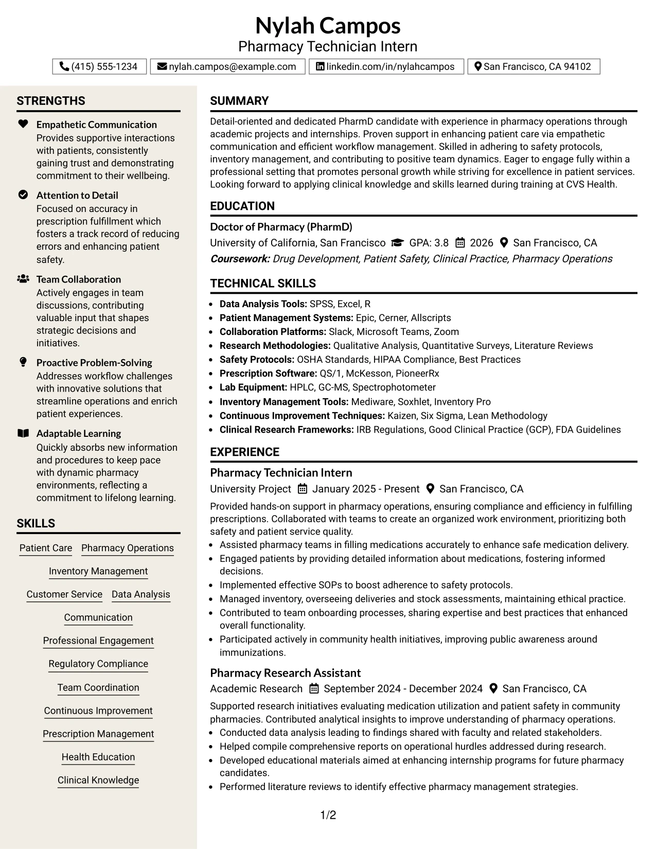 Resume Example Page 1