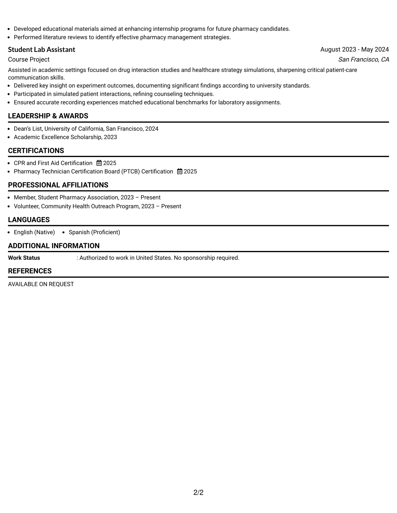 Resume Example Page 2