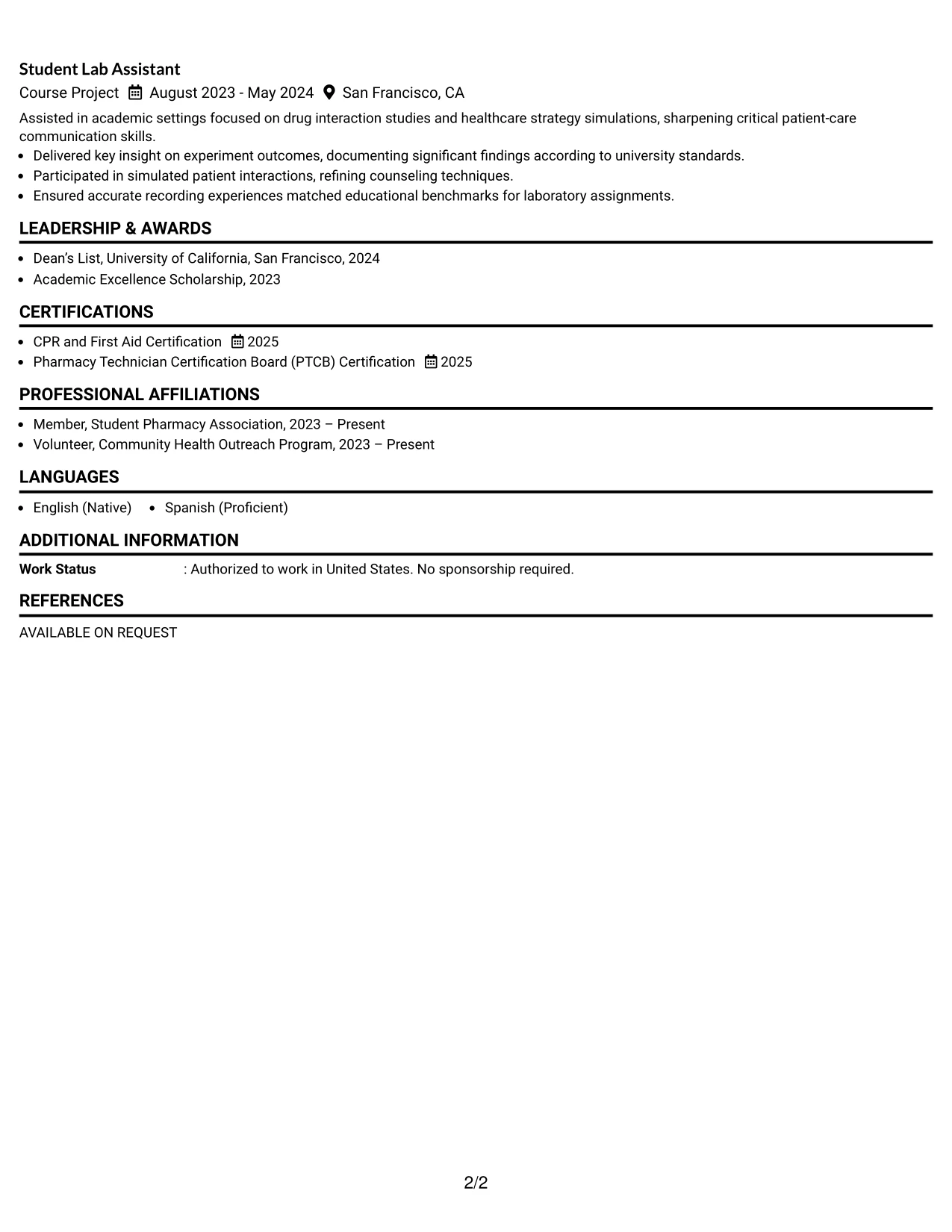 Resume Example Page 2