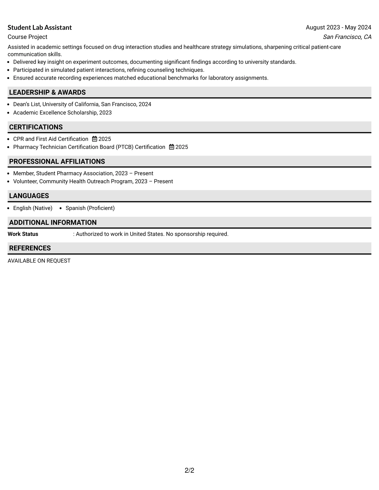 Resume Example Page 2