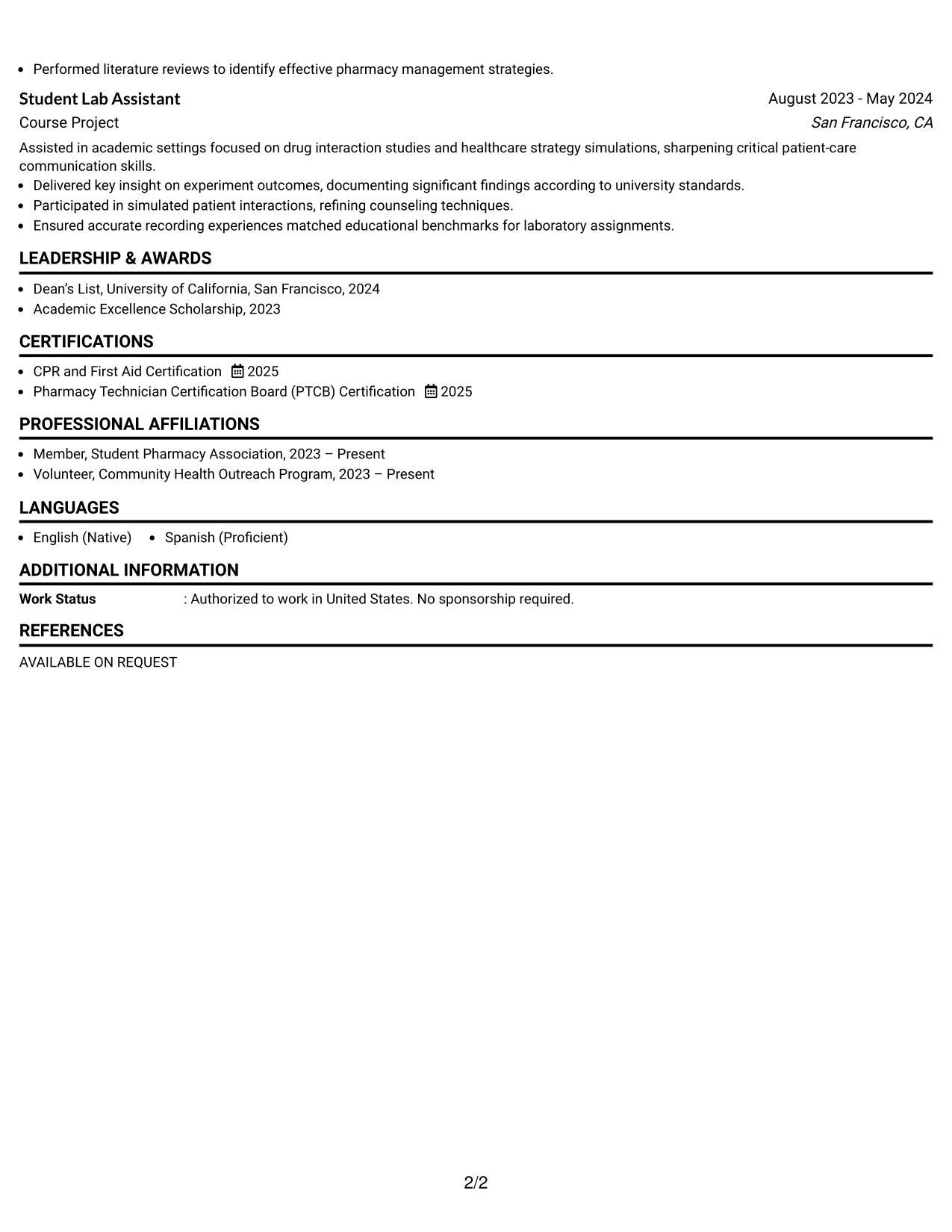 Resume Example Page 2