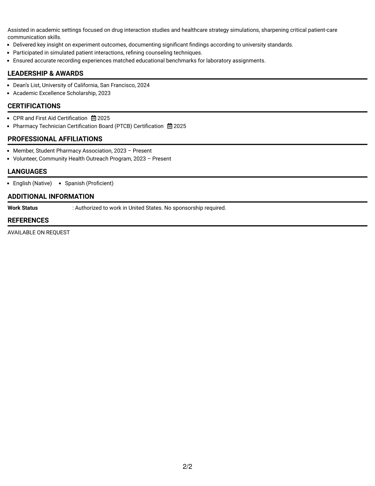 Resume Example Page 2