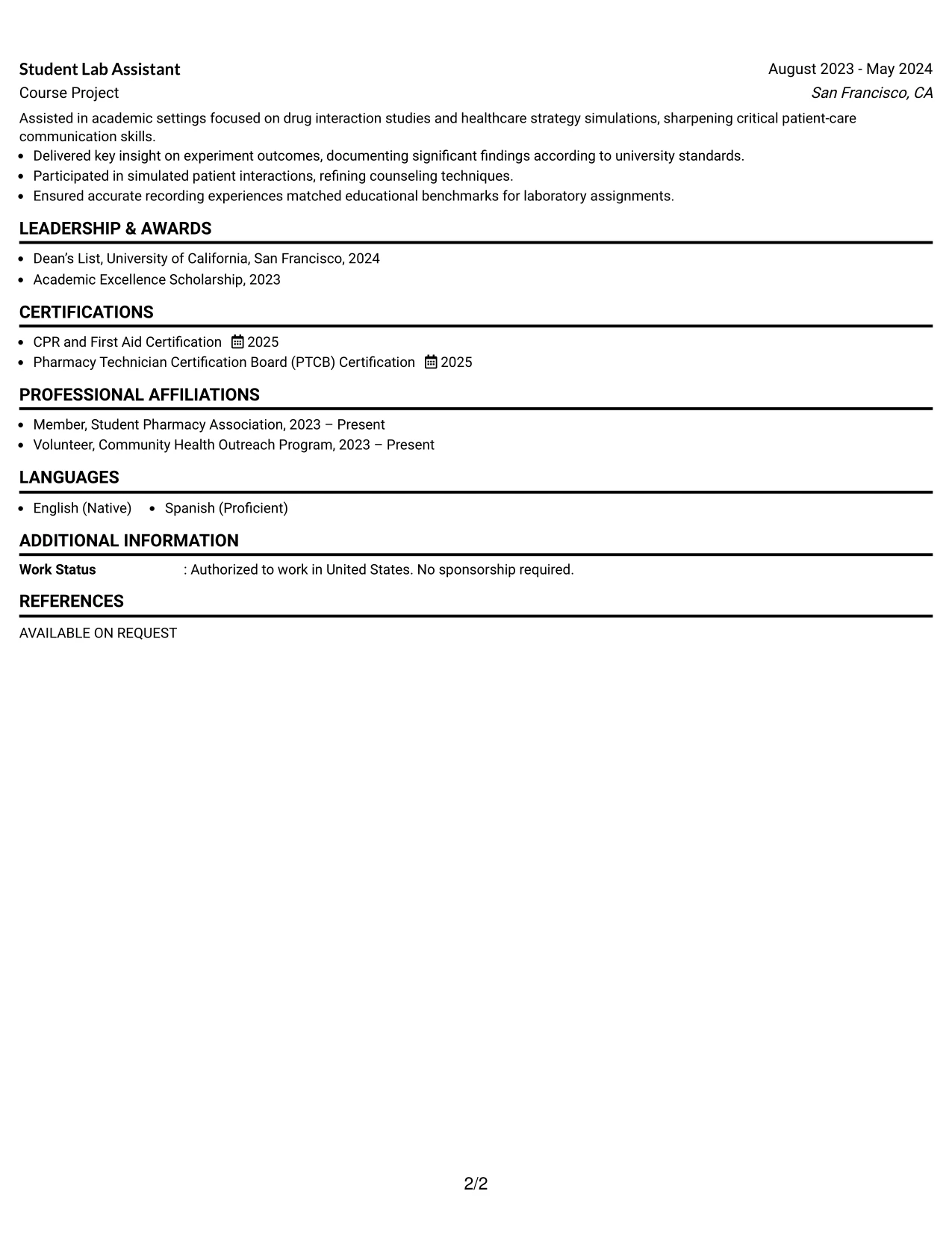 Resume Example Page 2