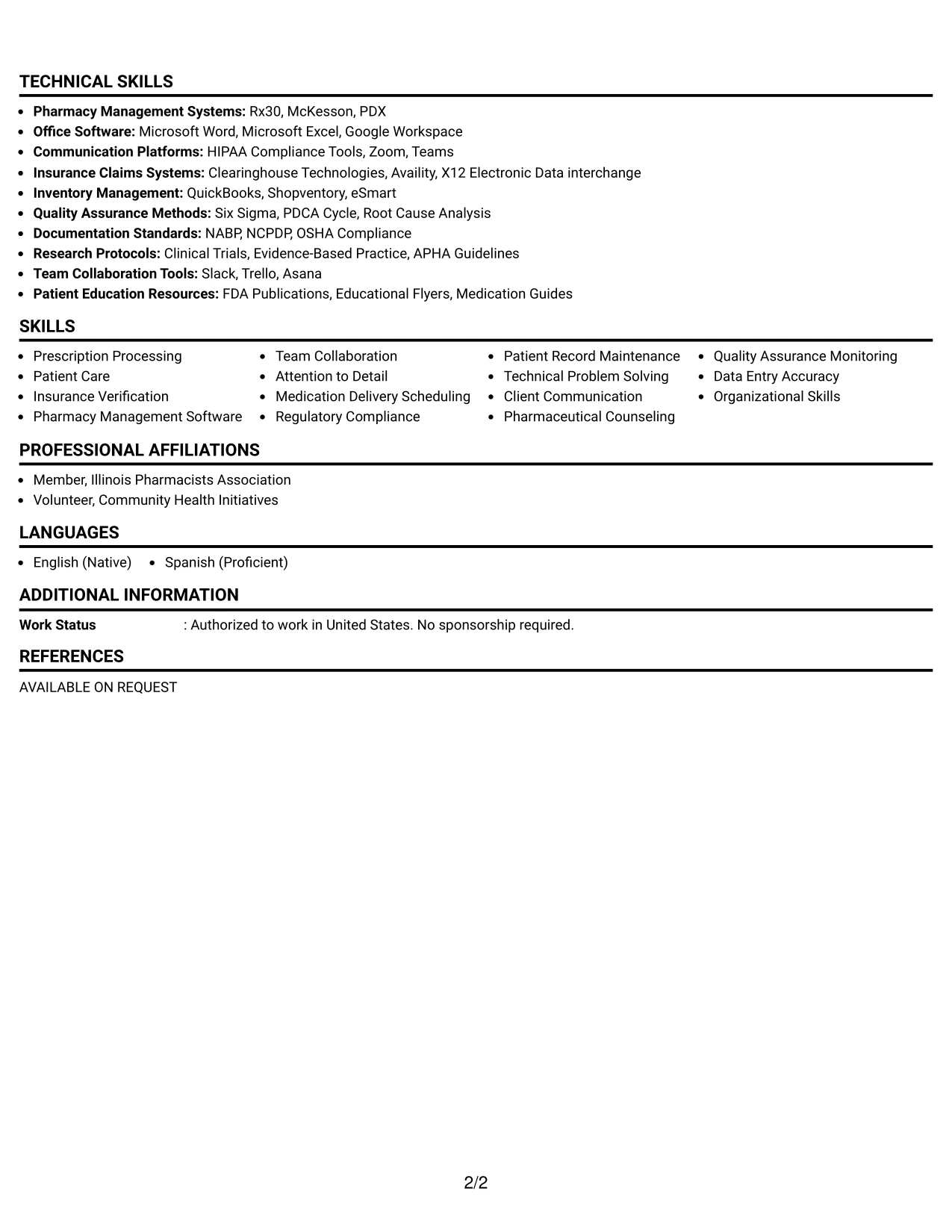 Resume Example Page 2