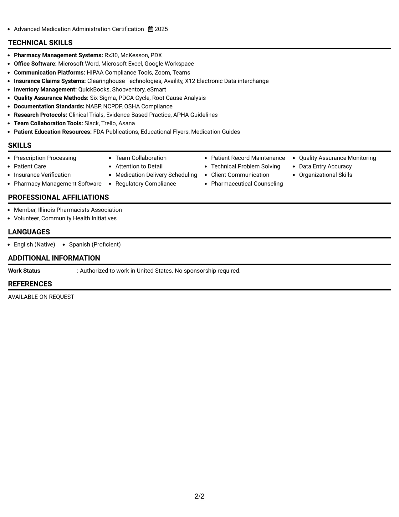 Resume Example Page 2