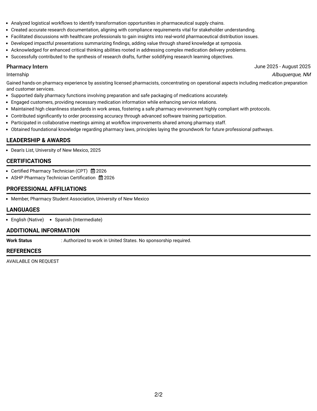 Resume Example Page 2