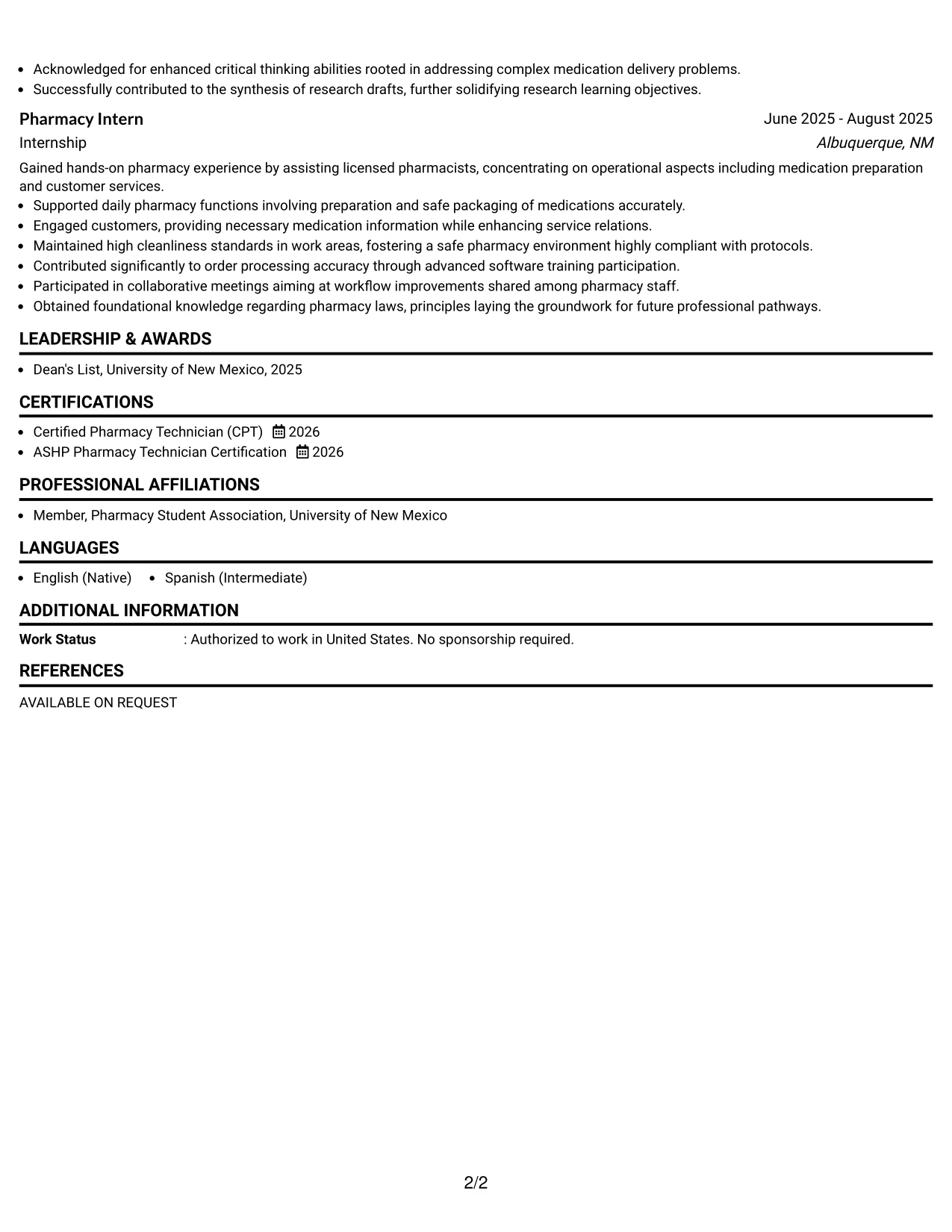 Resume Example Page 2