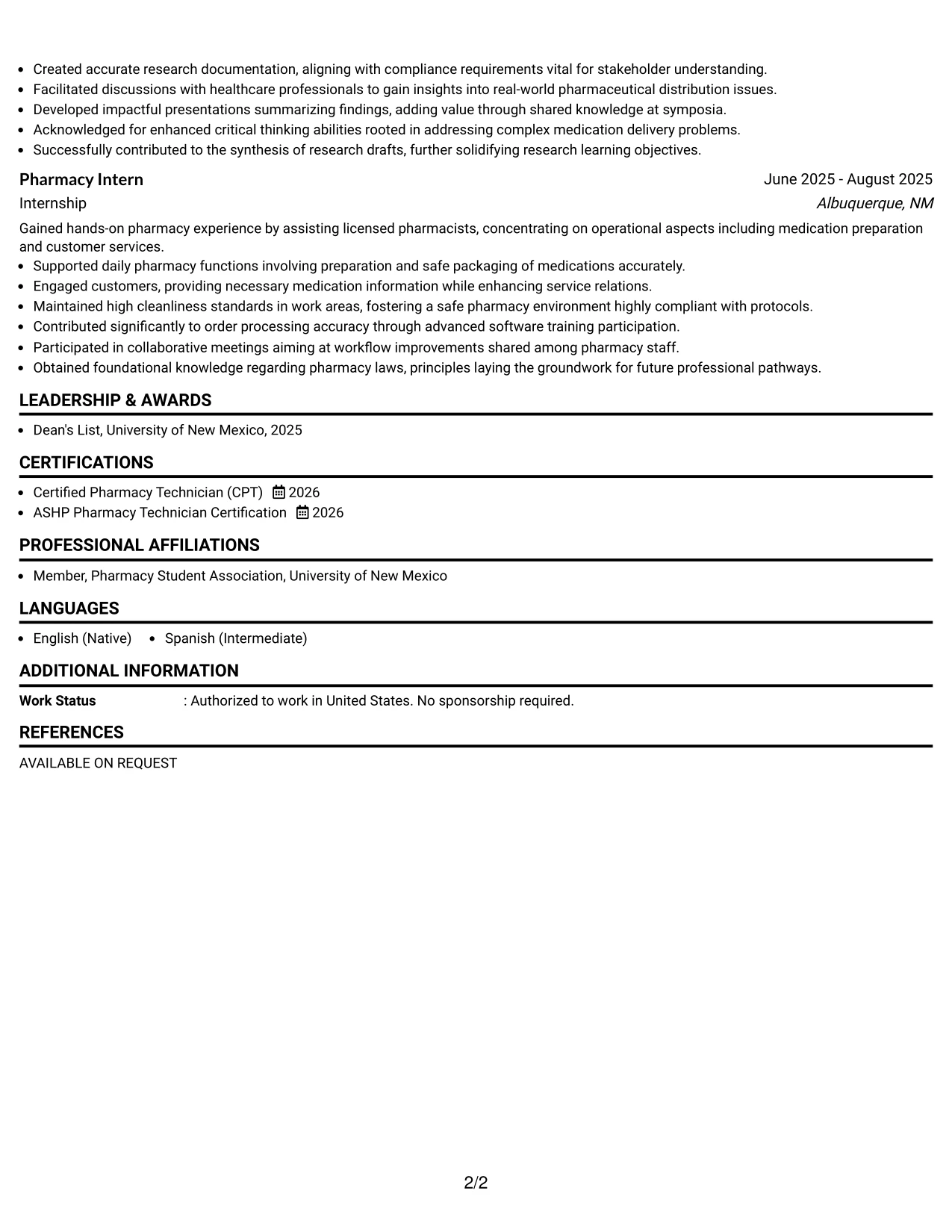 Resume Example Page 2