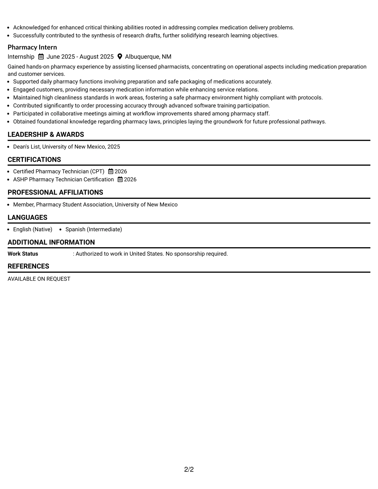 Resume Example Page 2
