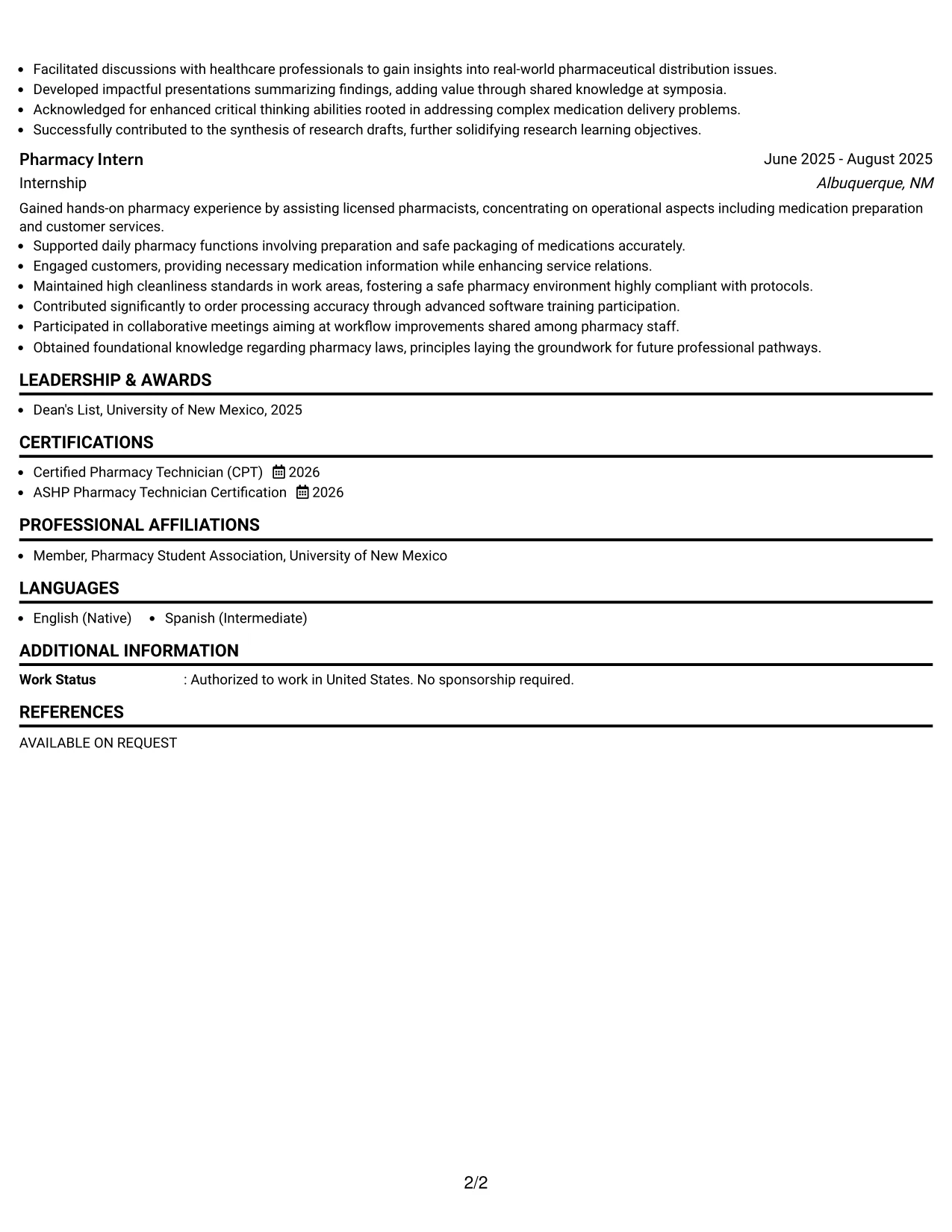 Resume Example Page 2