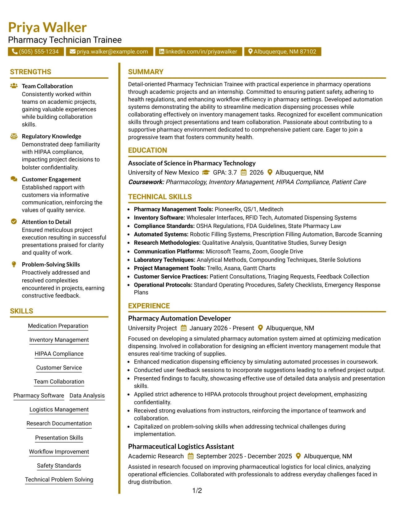Resume Example Page 1