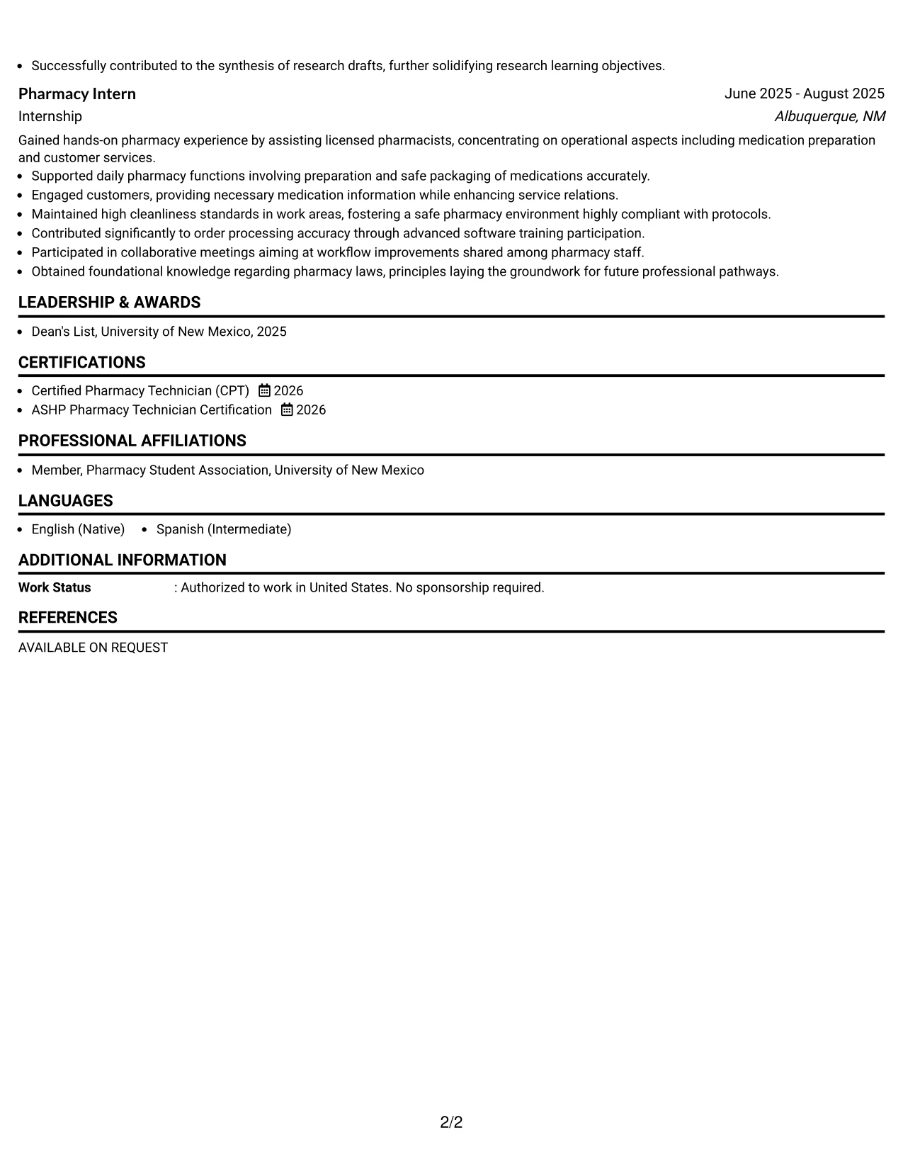 Resume Example Page 2