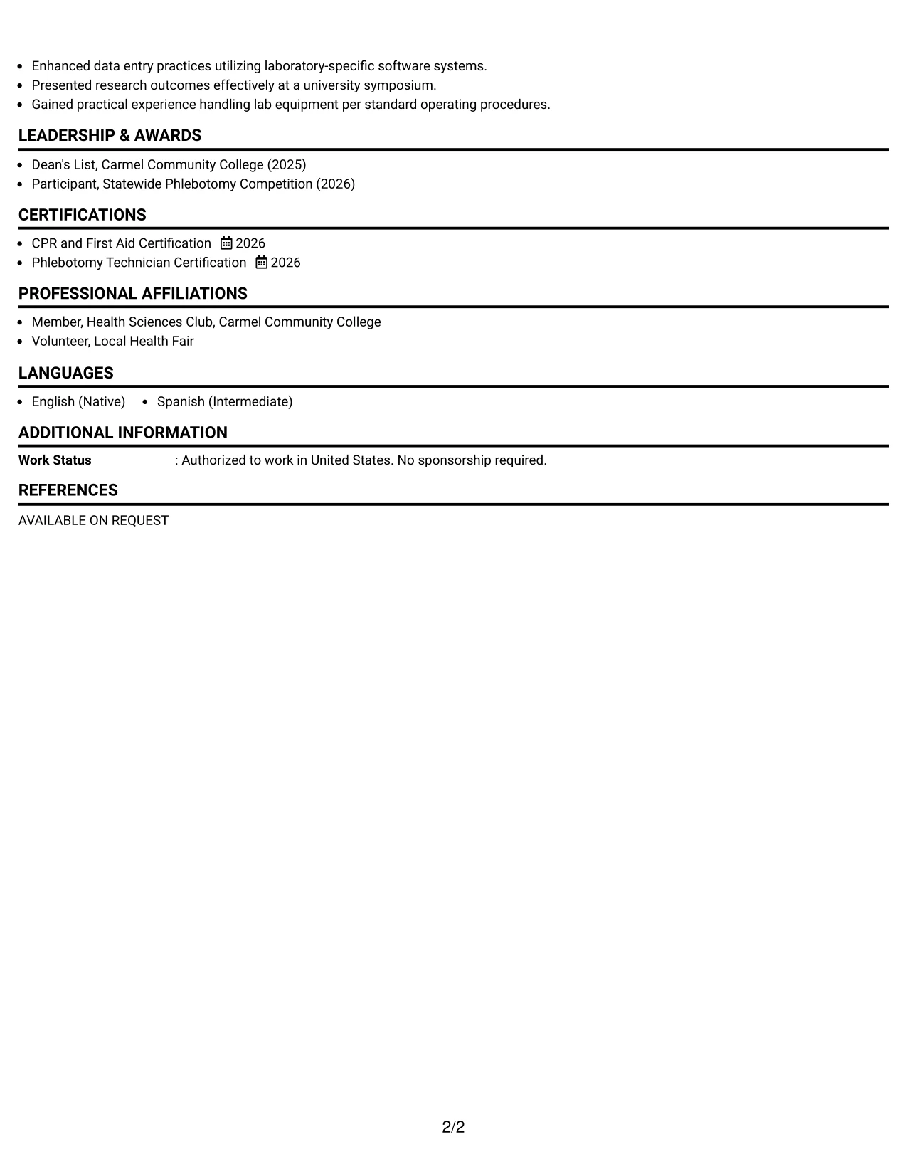 Resume Example Page 2