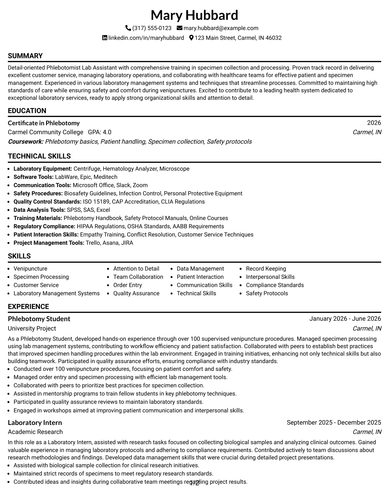 Resume Example Page 1