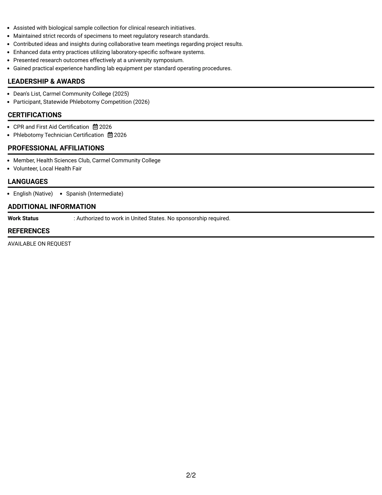 Resume Example Page 2