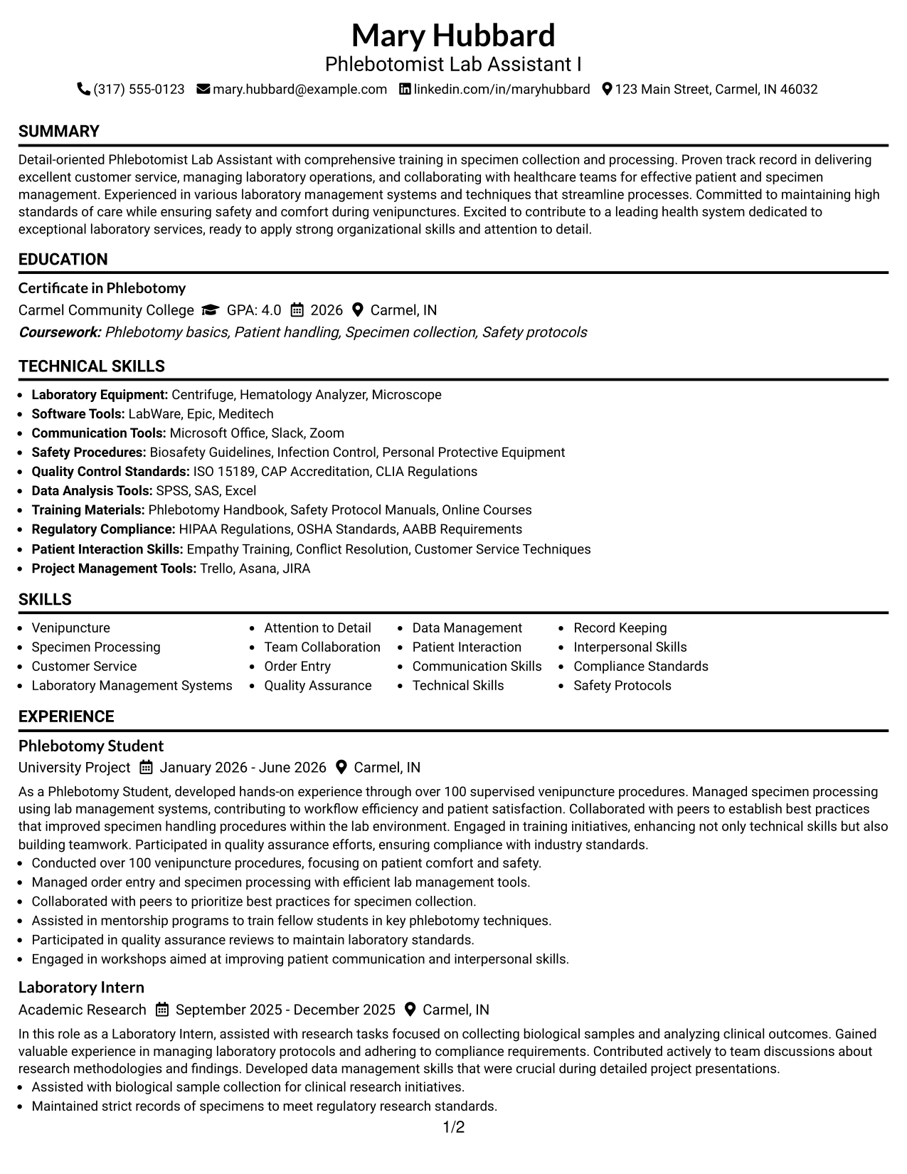 Resume Example Page 1