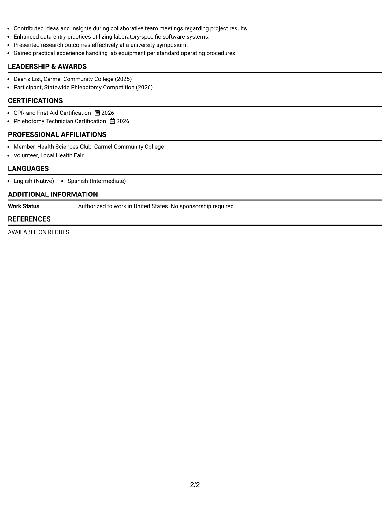 Resume Example Page 2