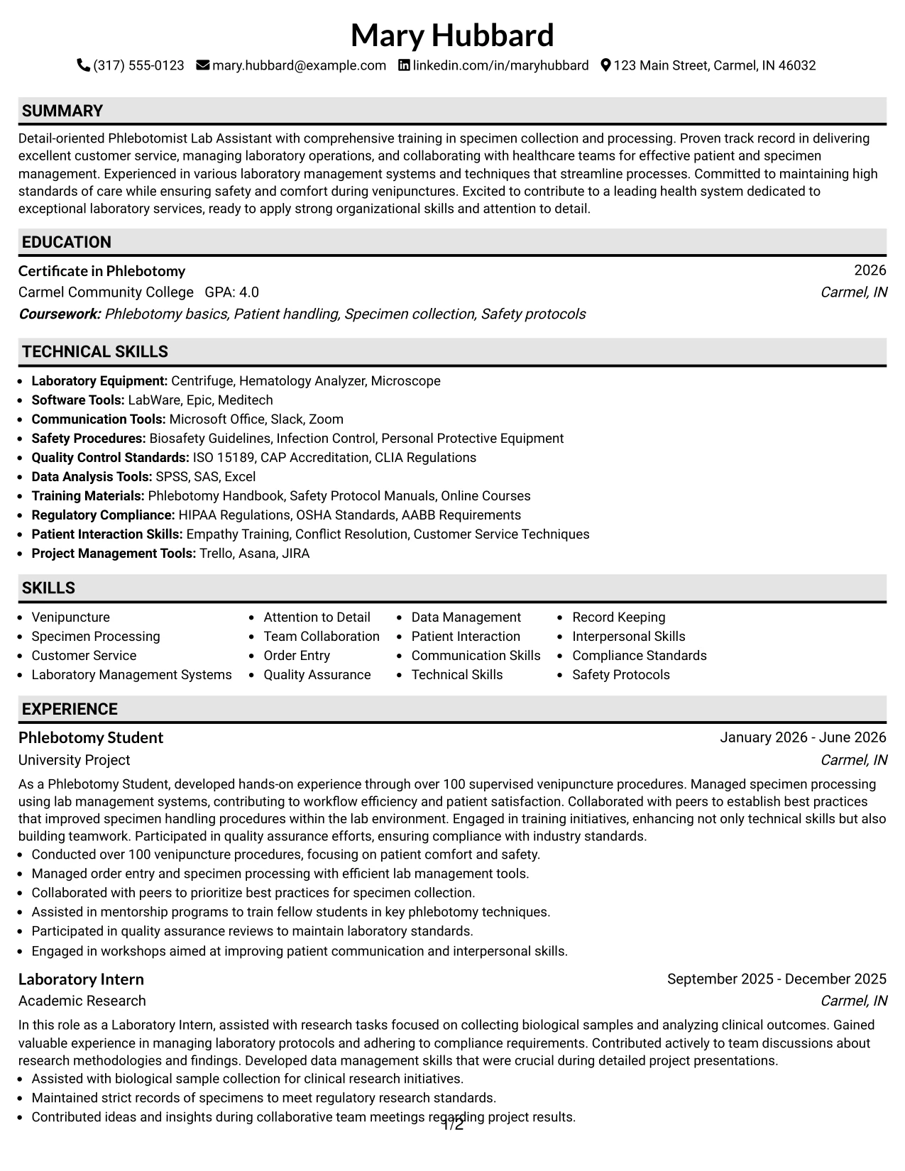 Resume Example Page 1