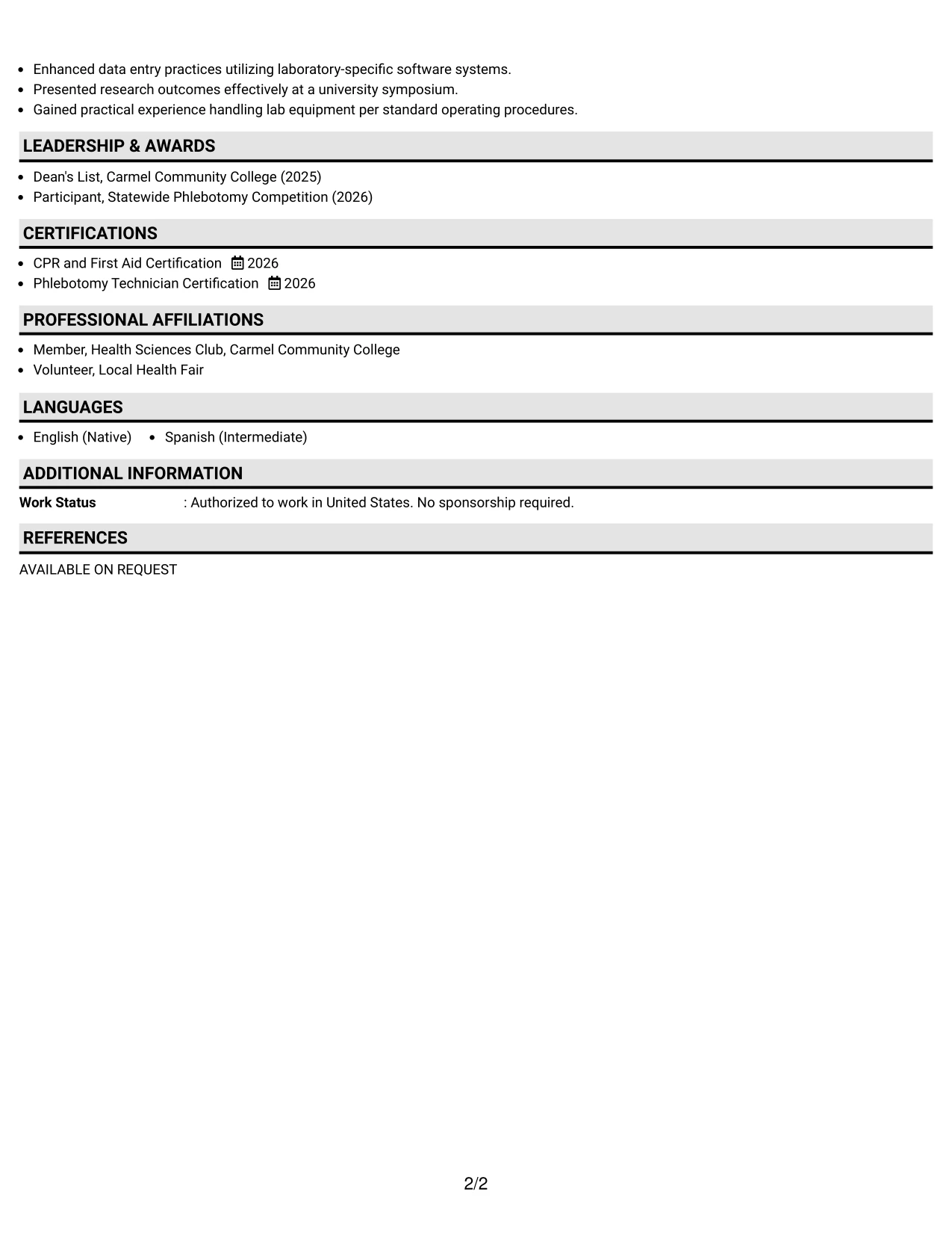 Resume Example Page 2