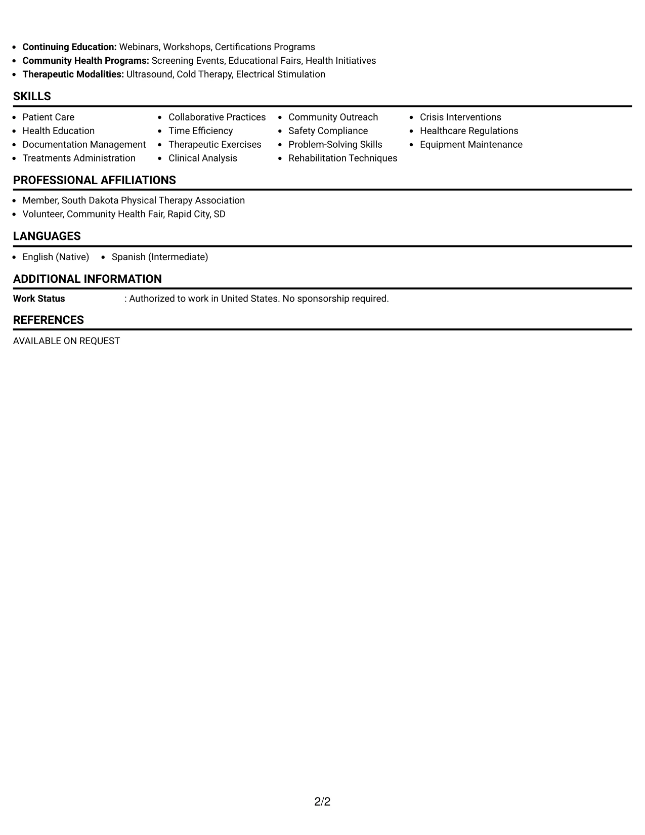 Resume Example Page 2
