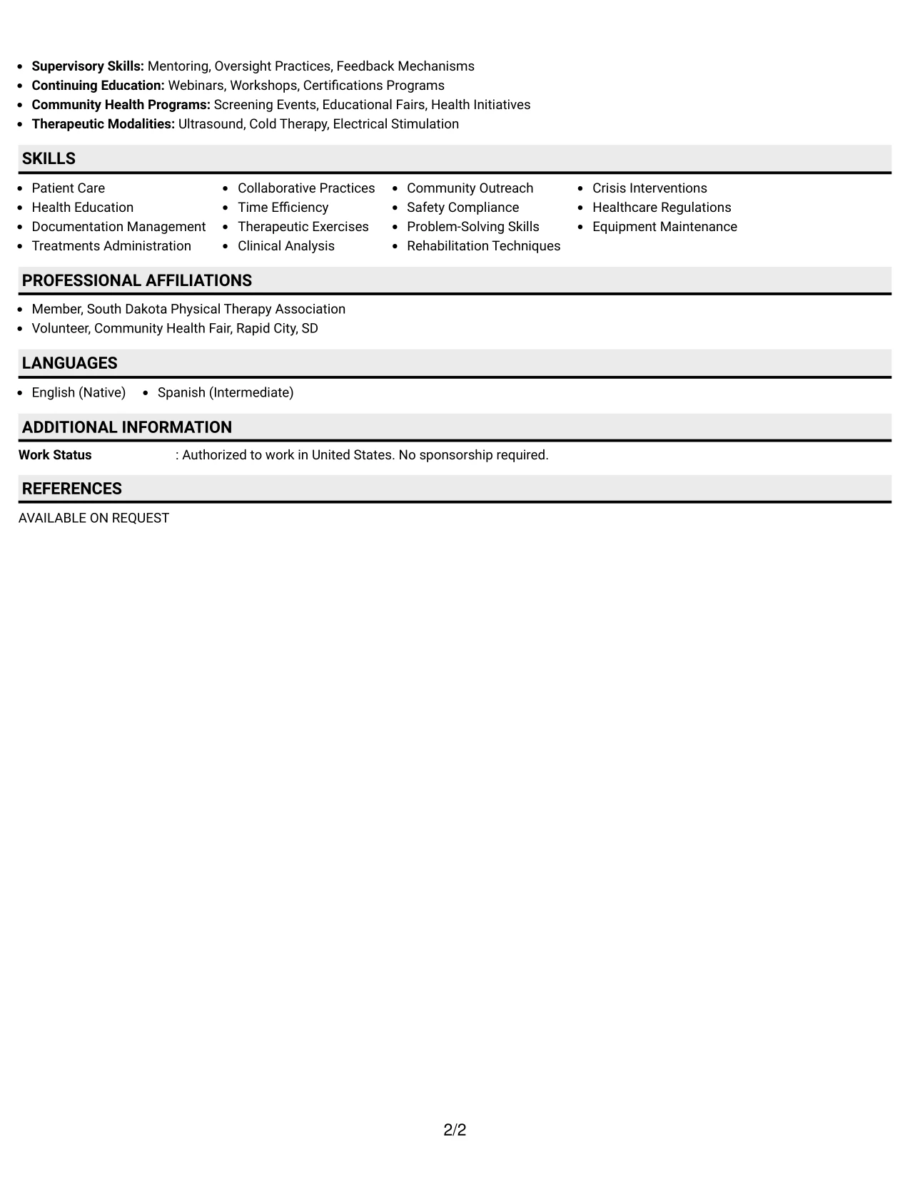 Resume Example Page 2