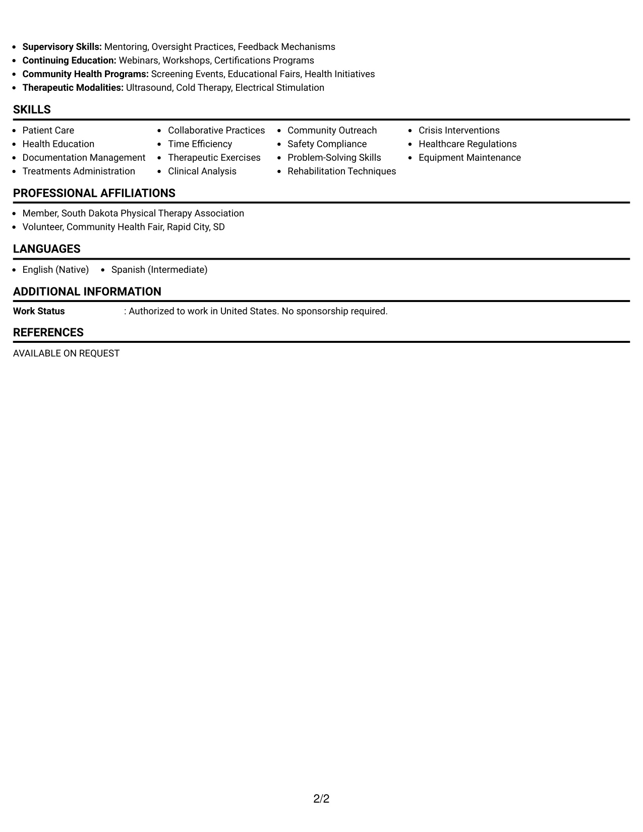 Resume Example Page 2