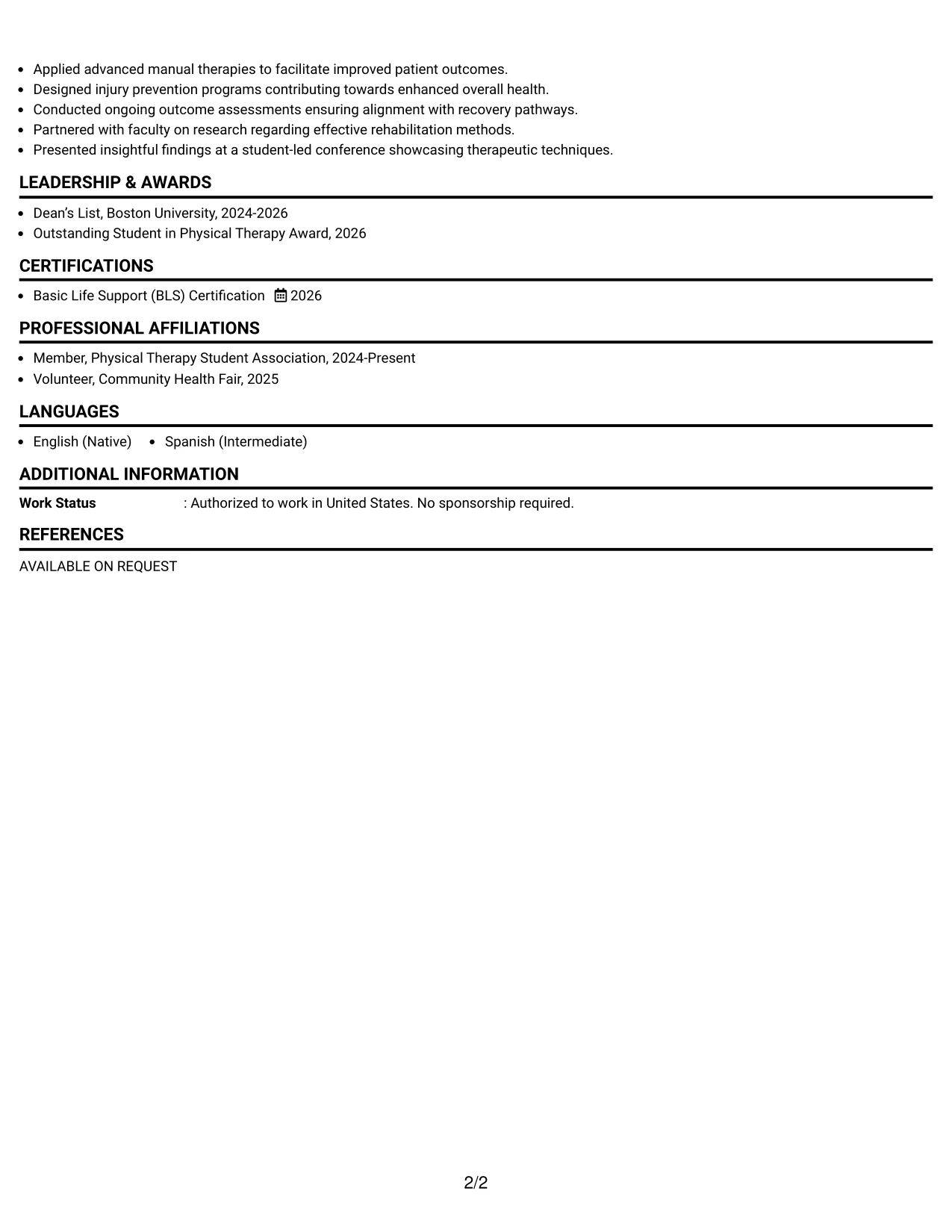 Resume Example Page 2