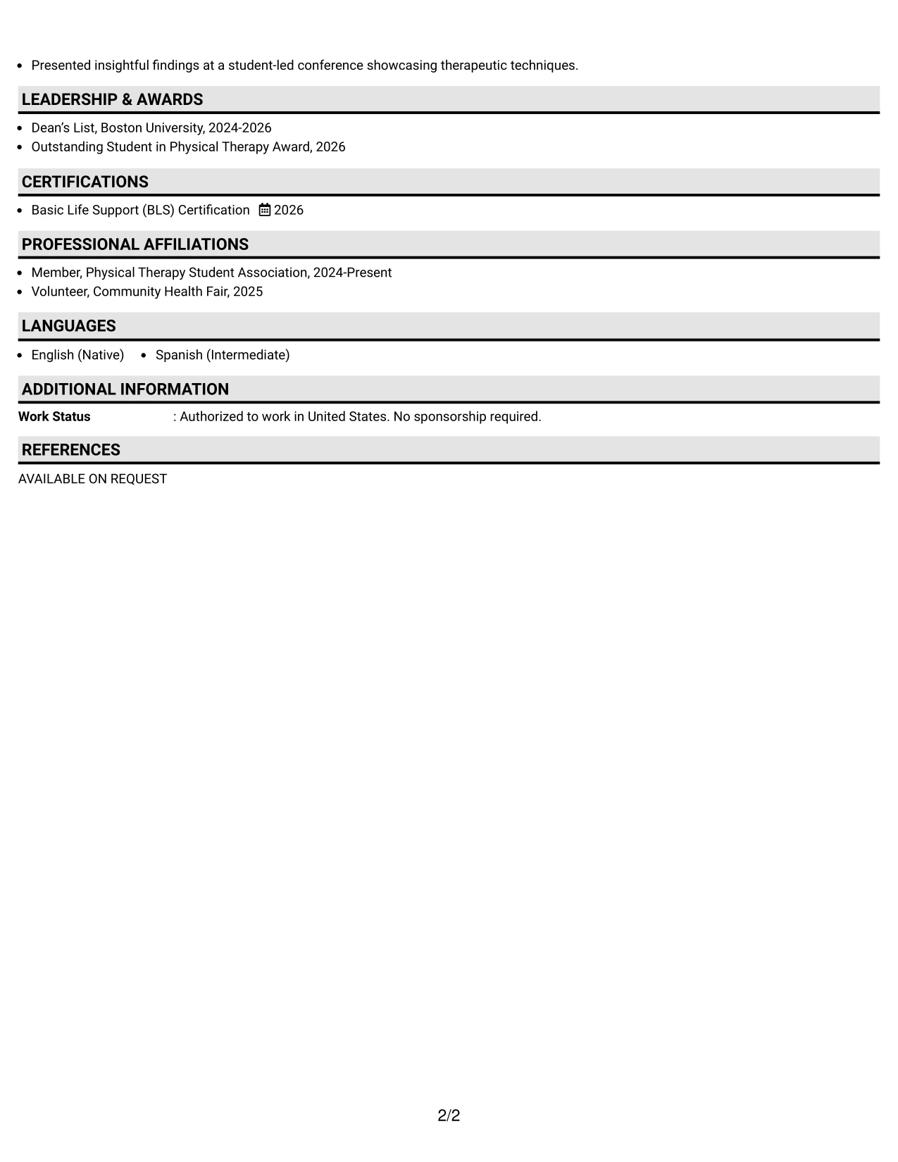 Resume Example Page 2