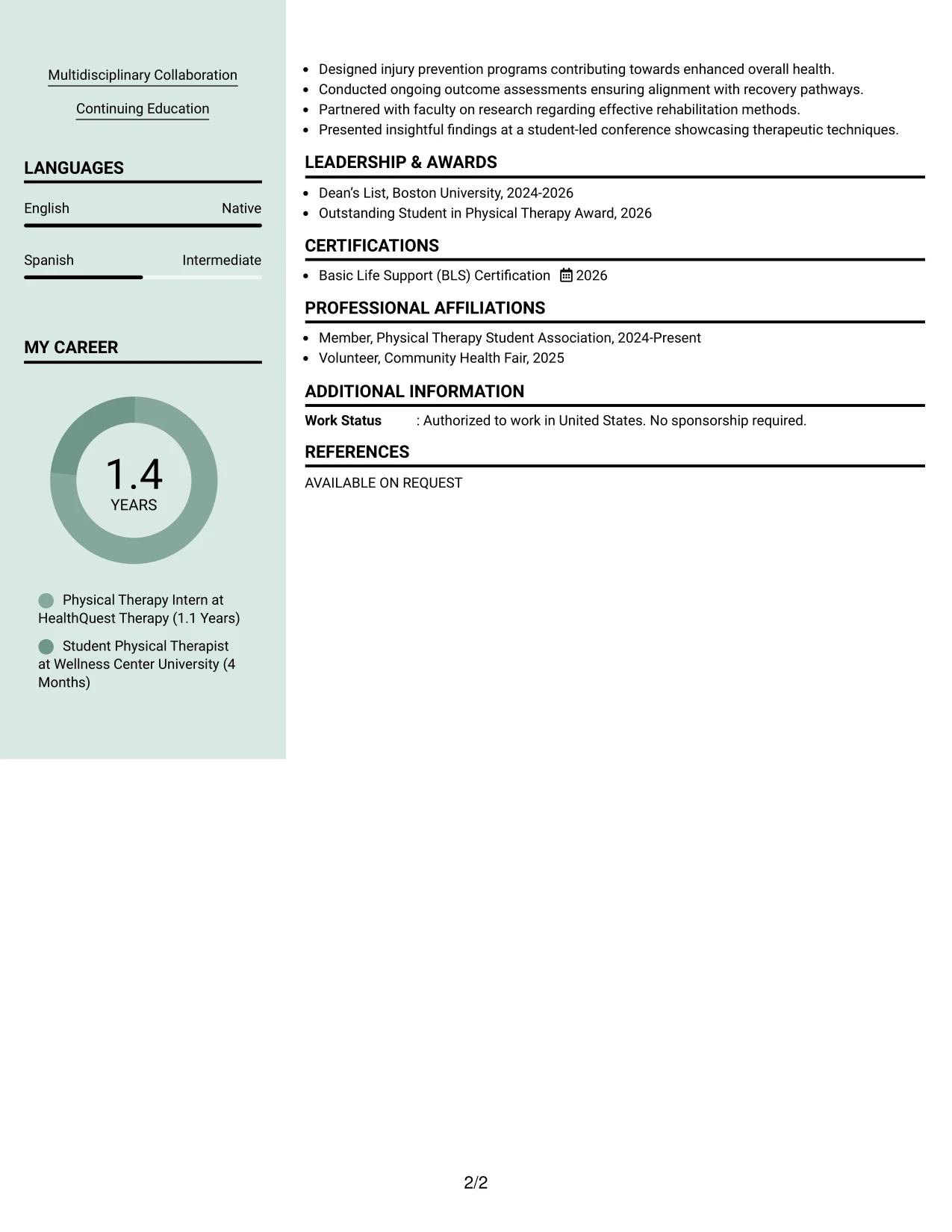 Resume Example Page 2