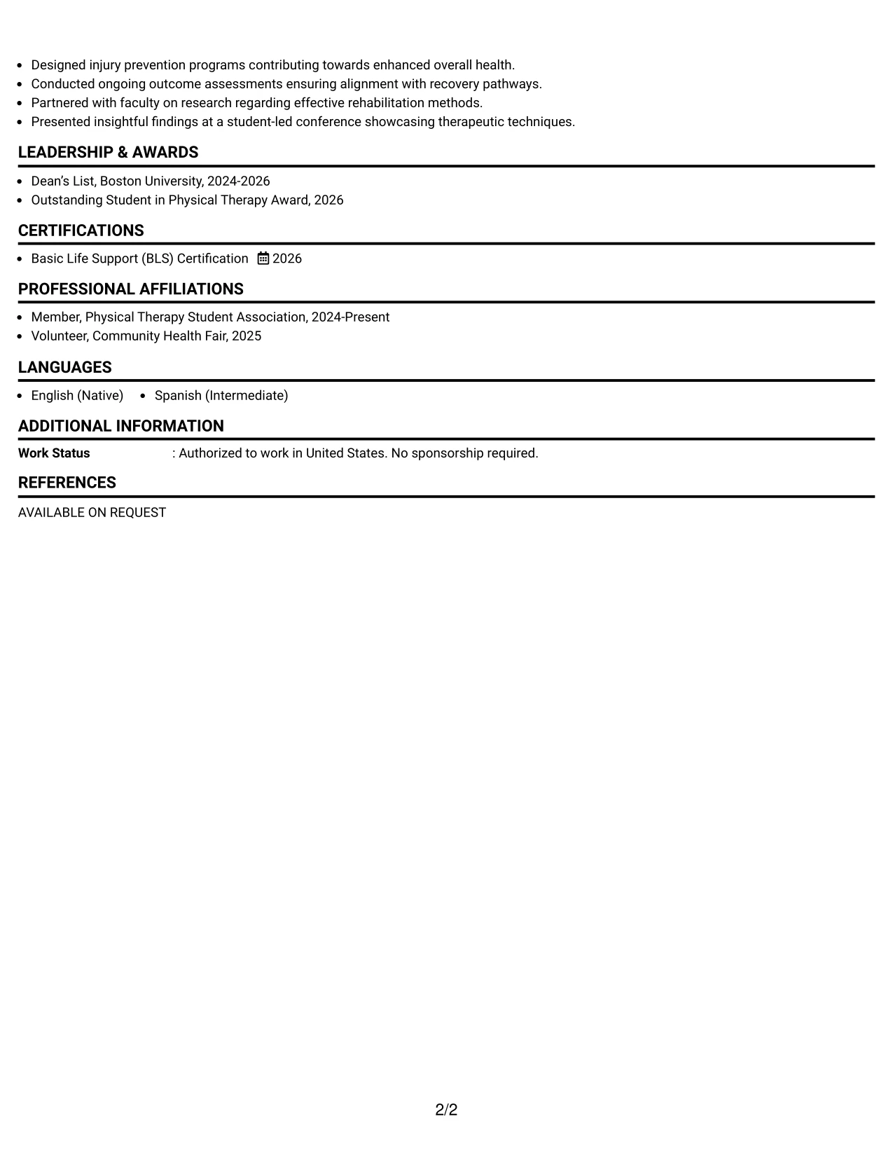 Resume Example Page 2