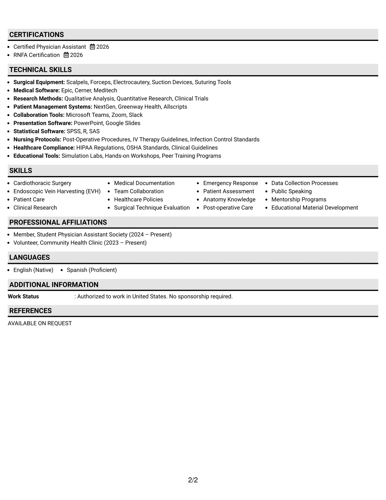 Resume Example Page 2