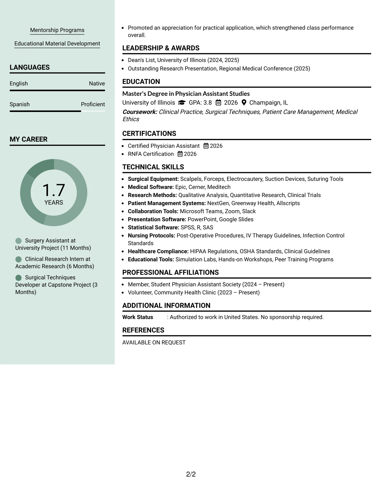 Resume Example Page 2