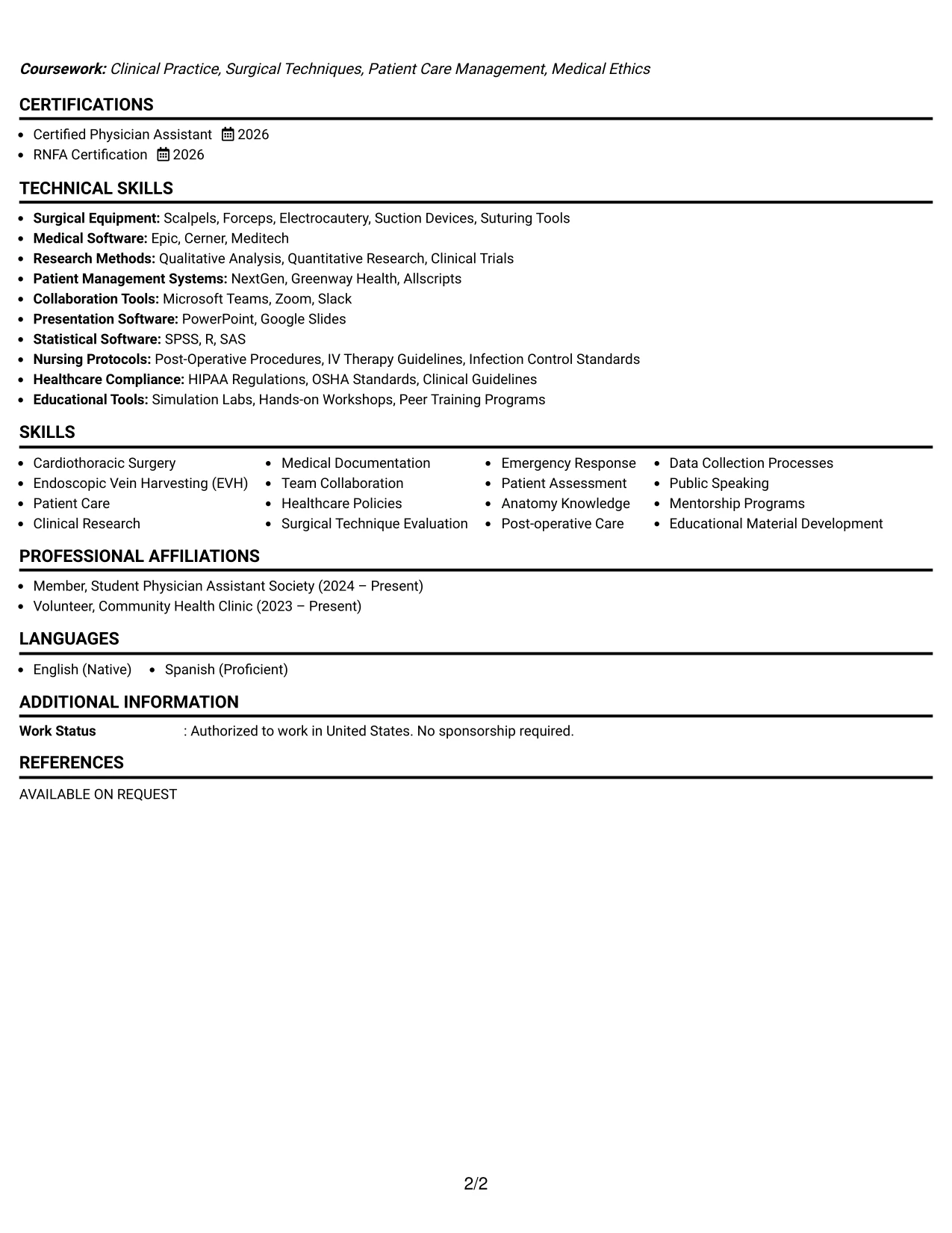 Resume Example Page 2