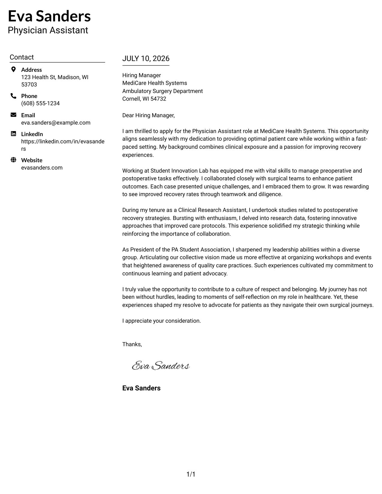 Resume Example Page 1