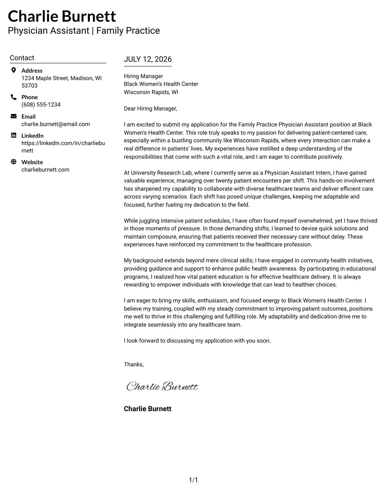 Resume Example Page 1