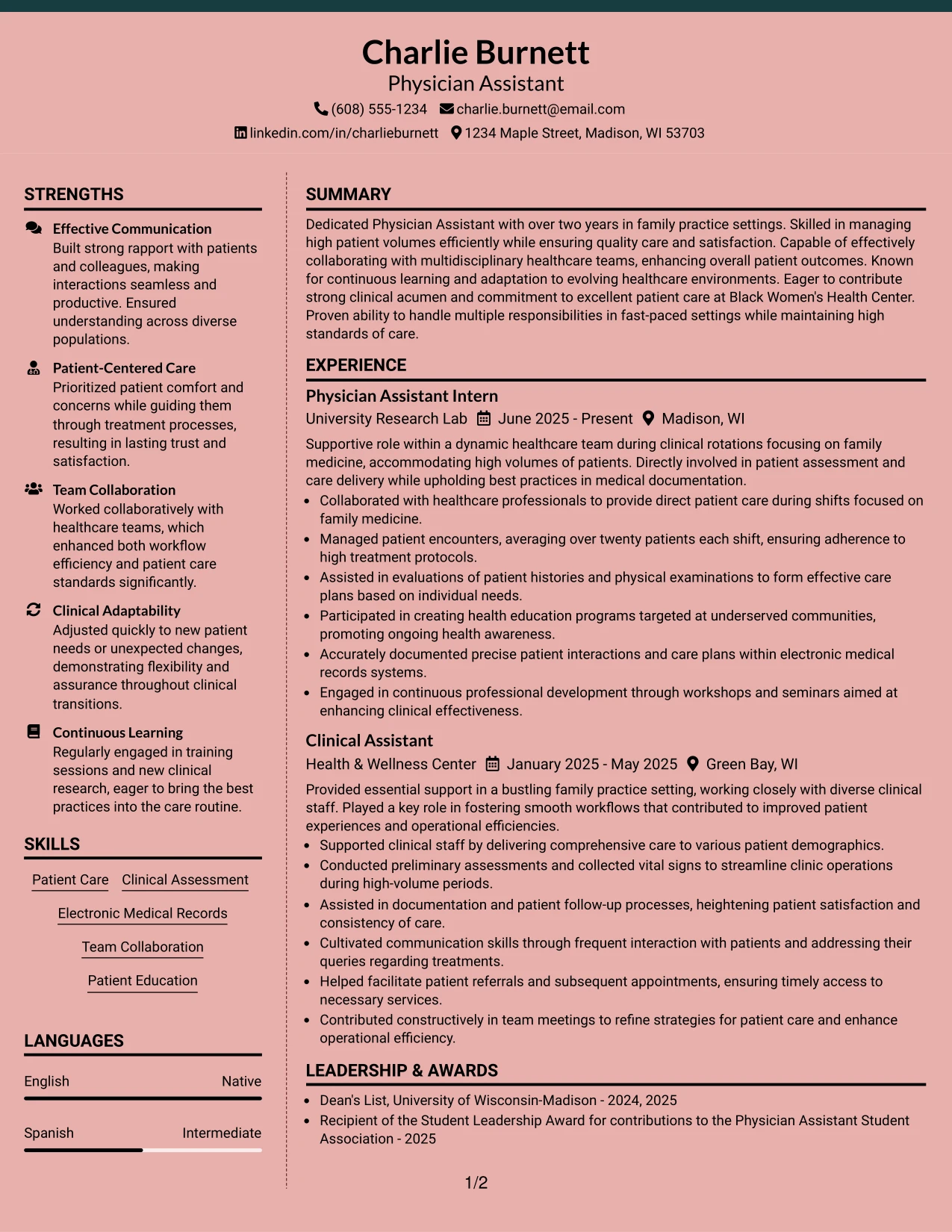 Resume Example Page 1