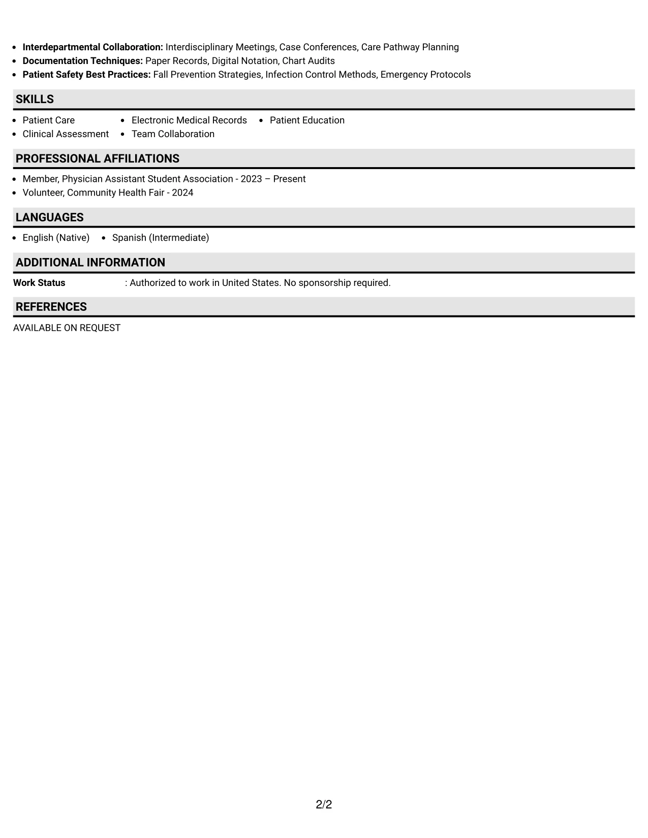 Resume Example Page 2