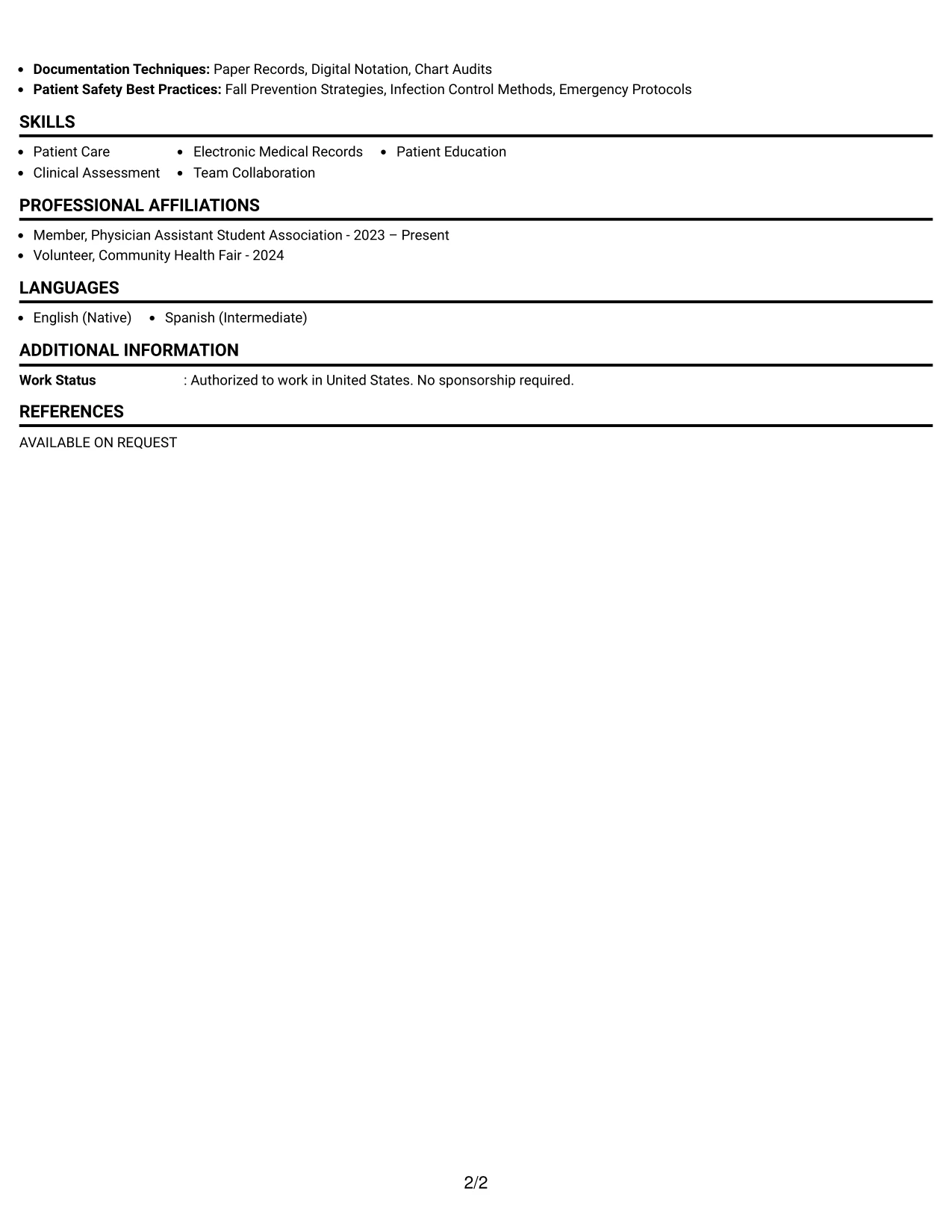 Resume Example Page 2