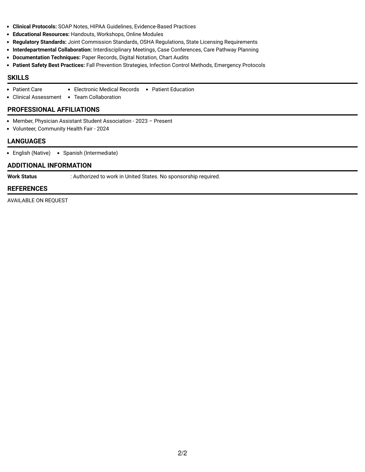 Resume Example Page 2