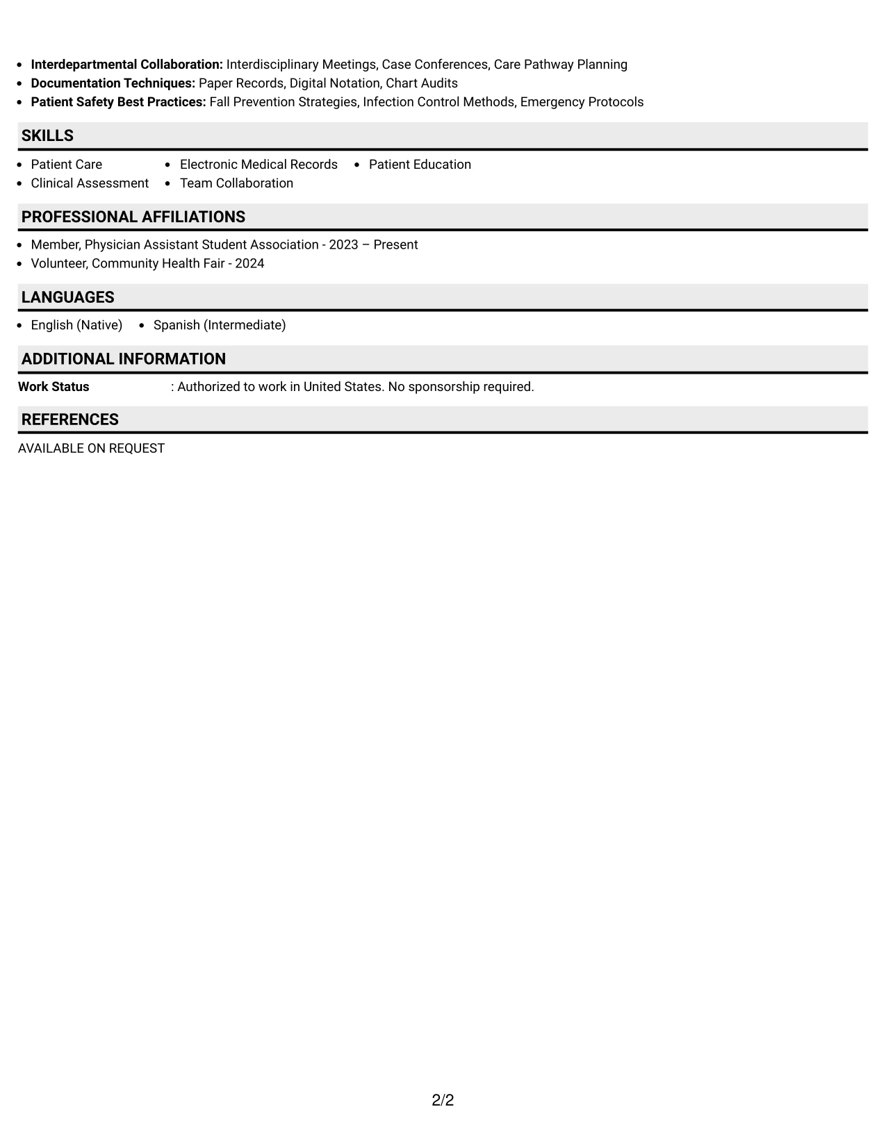 Resume Example Page 2