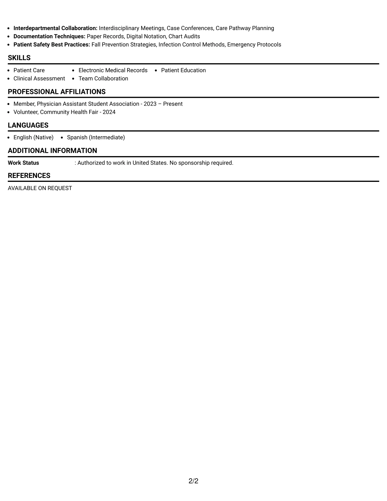 Resume Example Page 2