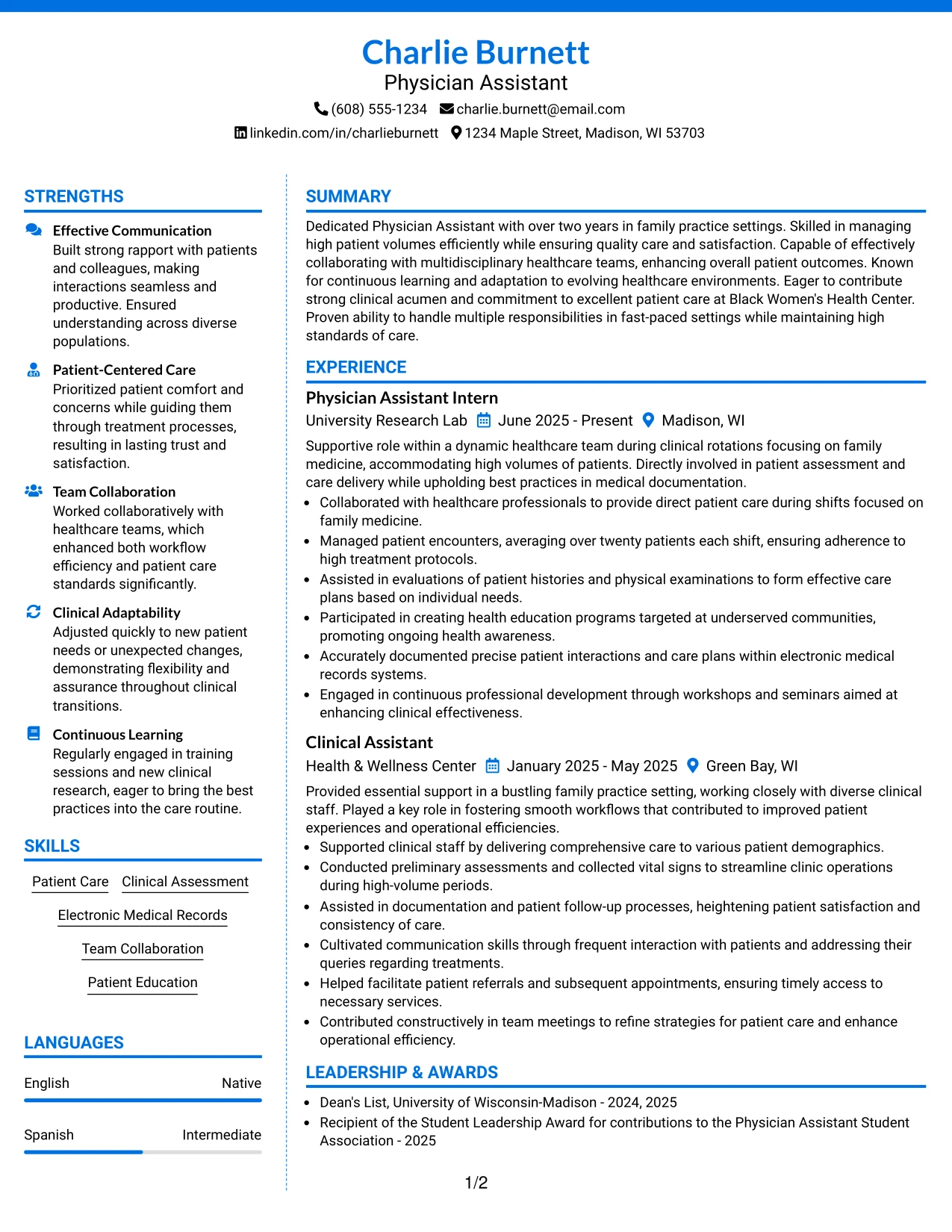 Resume Example Page 1