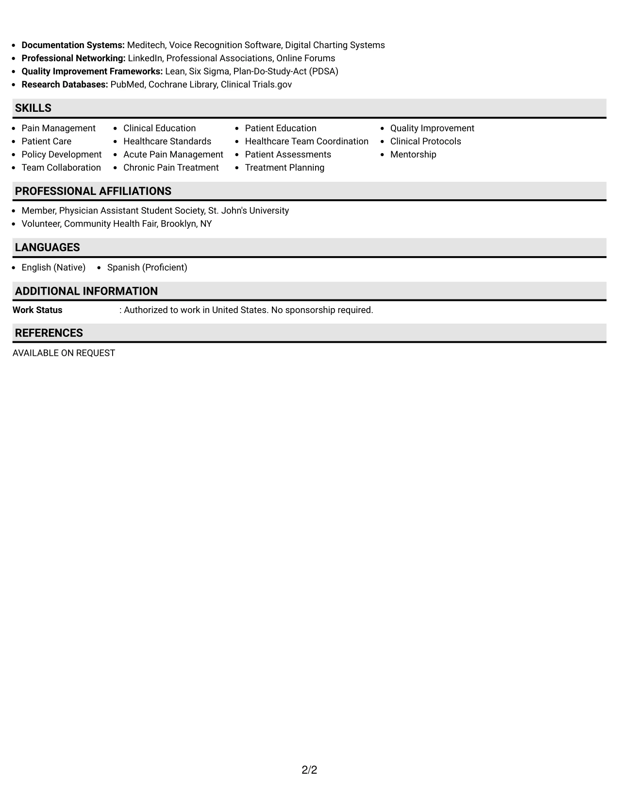 Resume Example Page 2
