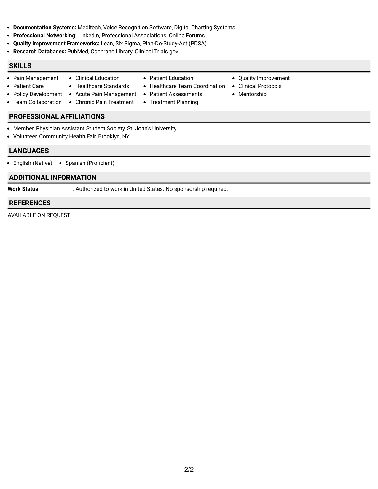Resume Example Page 2