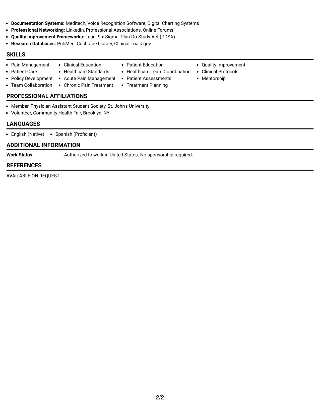 Resume Example Page 2