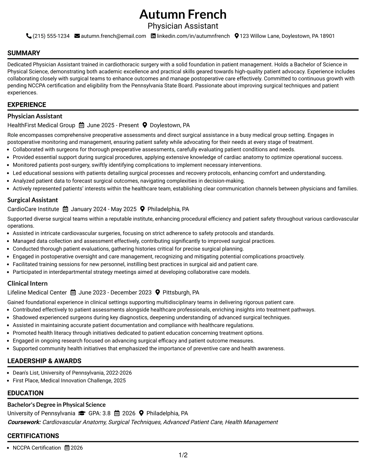 Resume Example Page 1