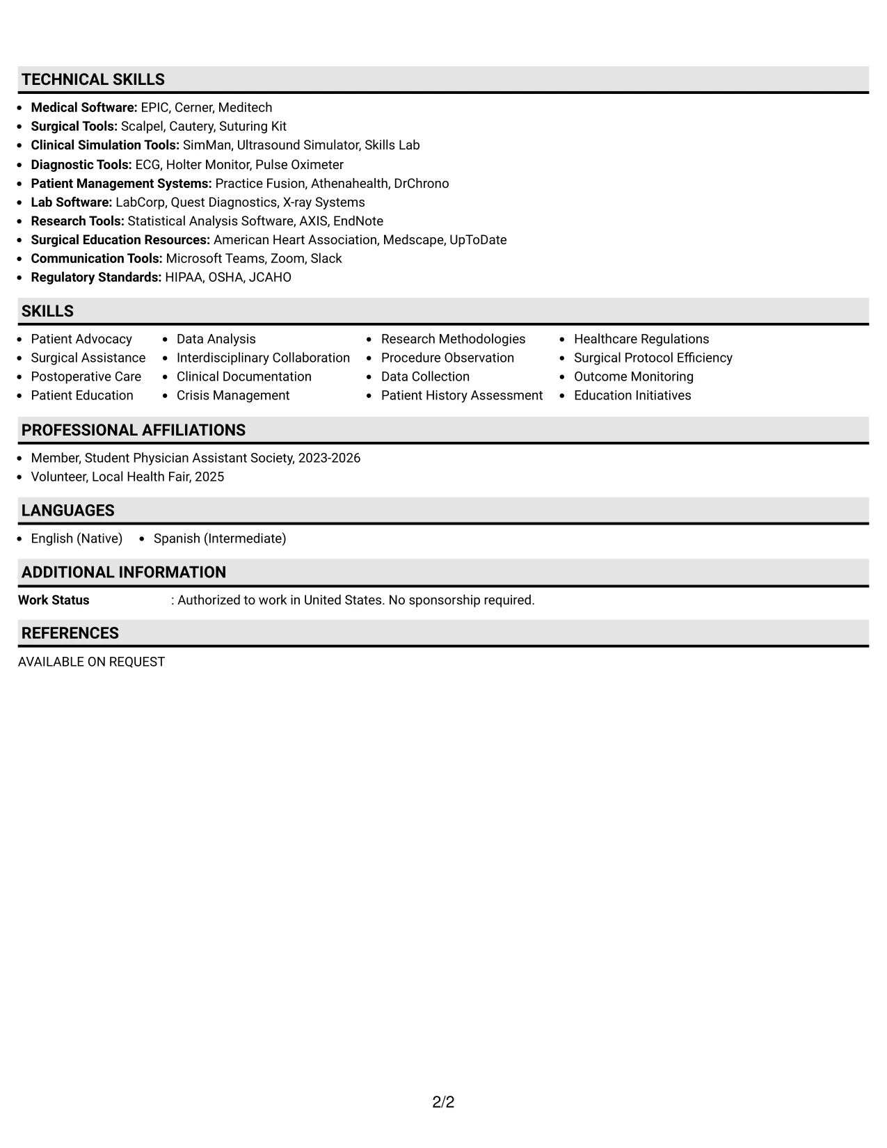 Resume Example Page 2