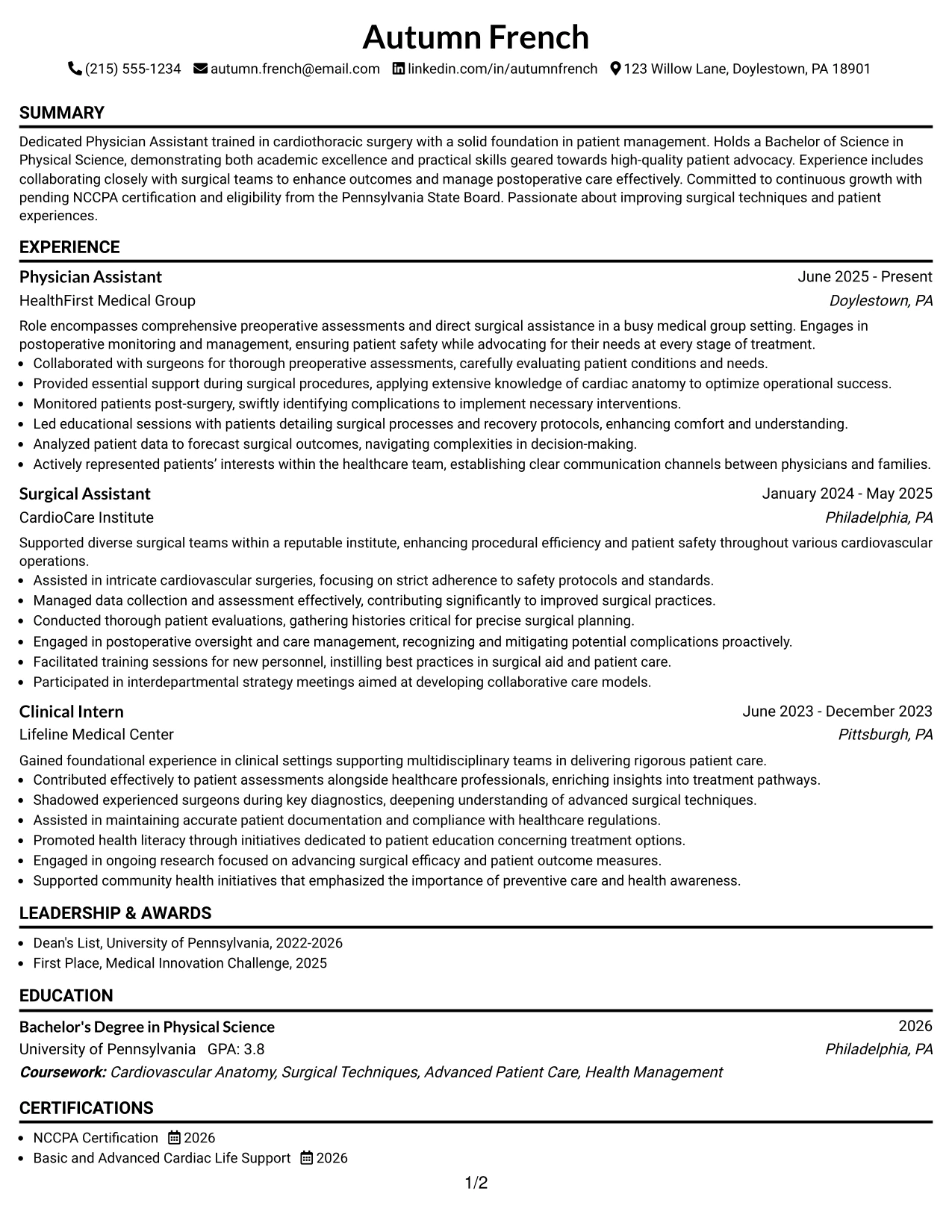 Resume Example Page 1