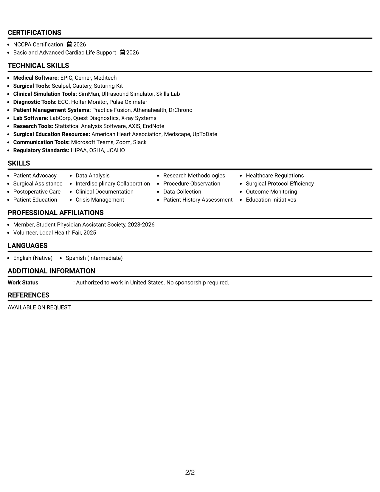 Resume Example Page 2